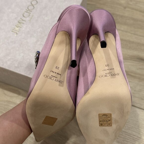 Jimmy Choo Bing 100 Lilac Satin EU 39 US 8.5 Light Purple Crystal Embellishment - Picture 9 of 15